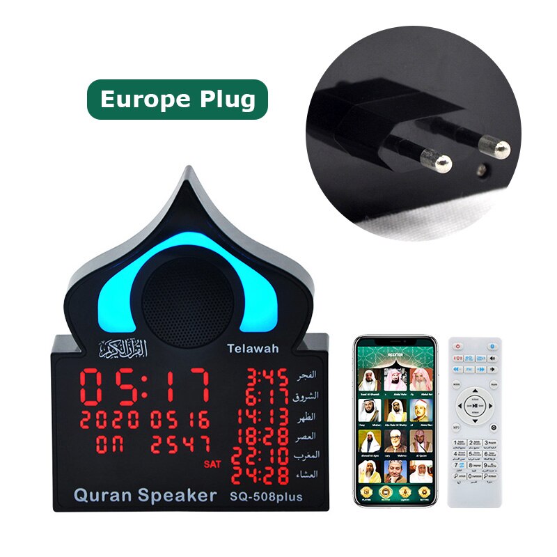 Farbiger, kabelloser, bluetooth-fähiger koran-lautsprecher mit usb-anschluss, fm-radio, einstellbarer kleiner led-lampe und touch-fernbedienung für zuhause: Sq -508 plus europa