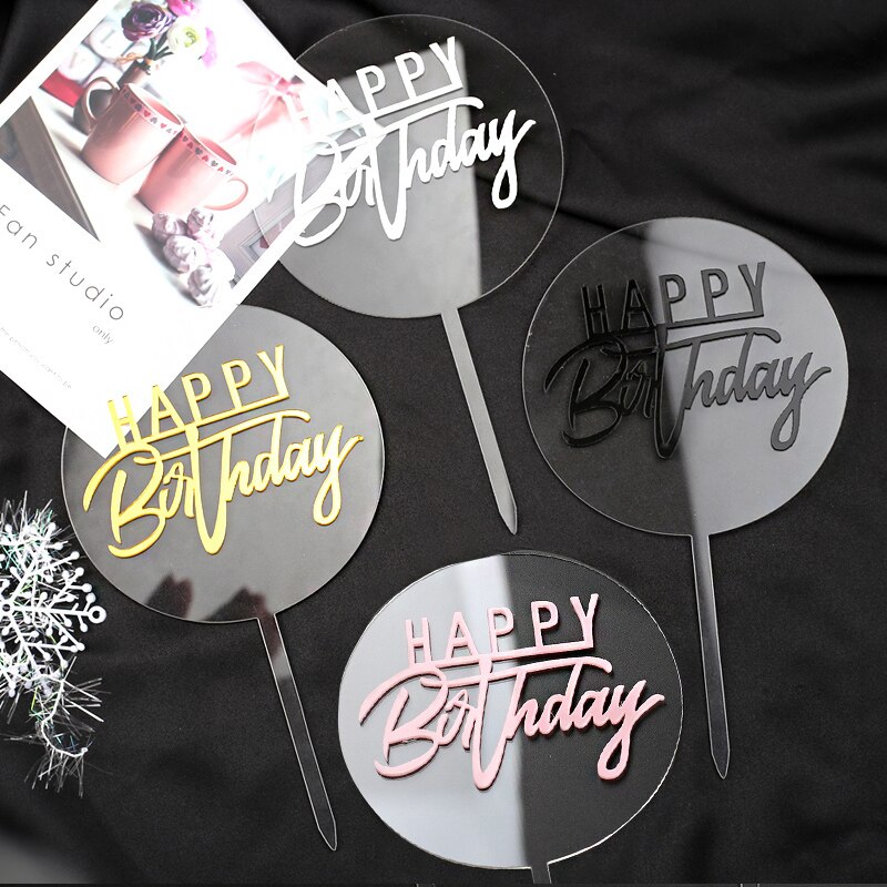 Gold Happy Birthday Cake Topper Gold Foil Round Acrylic Cake Topper For Kids Birthday Party Cake Decorations Baby Shower