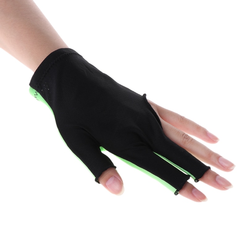 1 ud. De tela de Lycra Snooker billar taco 3 dedos guantes piscina mano izquierda abierto accesorio-Color Randon