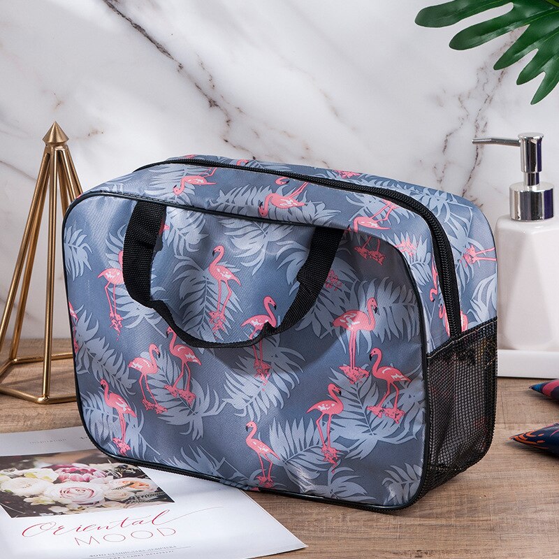 Neceser grande de viaje para mujer, bolsa de maquillaje colgante para baño, almacenamiento informal, negro y gris: 5