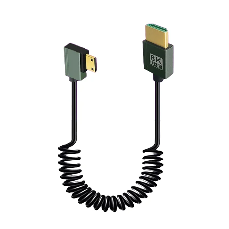 1m bärbara 8k uhd-spiralkablar mini/micro hdmi-kompatibel stretchfjäderkabel för pc bärbar dator surfplatta kamera dv skärm hdtv: Armégrön