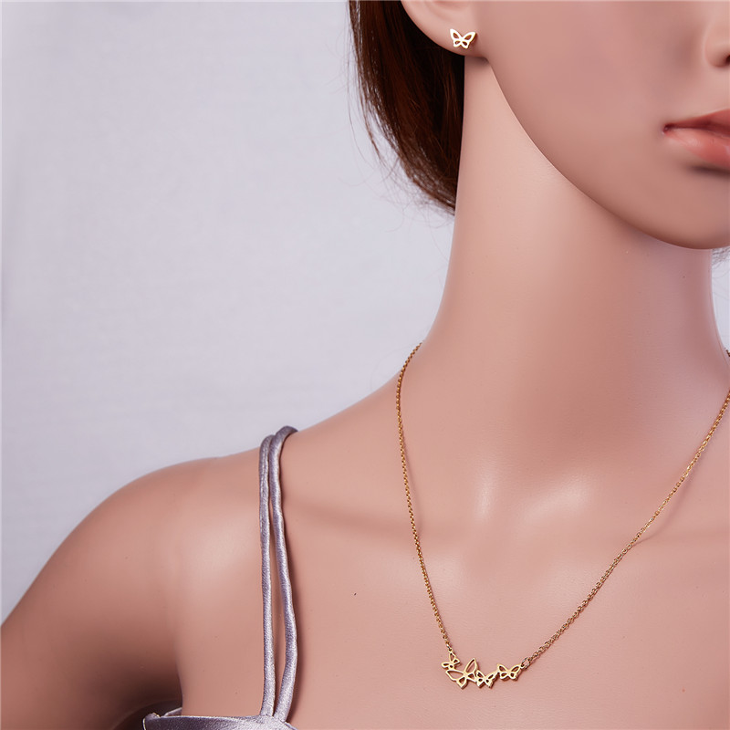 Rinhoo Dier Vlinder Rvs Hanger Ketting Sets Voor Vrouwen Kat Visgraten Ketting Oorbellen Sieraden