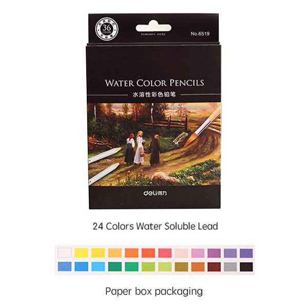 DELI Potlood Set Water Kleur Wax Potloden Pennen Pastel Voor Tekening Schilderen Kleurpotloden Briefpapier Kantoor School Art Supplies Lapices: 24 Colors