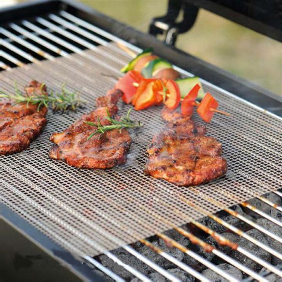 3 pcs BBQ Grill Mesh Mat Non-Stick Cooking Grilling Sheet Liner Fish Vegetable Smoker Grill Mats Barbecue Supplies Tools