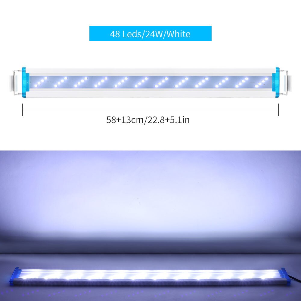 Éclairage led Super mince pour Aquarium 18-75CM, lampe Extensible et étanche à Clip pour Aquarium 90-260V: 58cm White