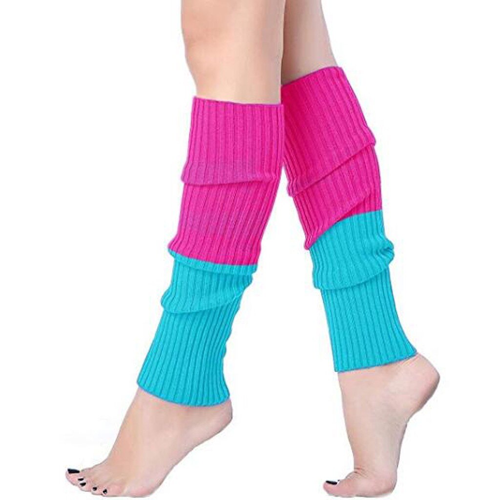 Leg Warmers Women Striped Boot Cuffs Gaiter Neon Sock Leg Para Tripe Tights Paw Slimmer Thigh High Leg Warmers Legwarmer: Blue