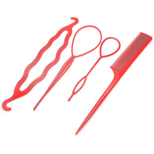 4Pcs Braid Ponytail Bun Maker Comb DIY Hairdressing Accessory Hair Styling Set: Red
