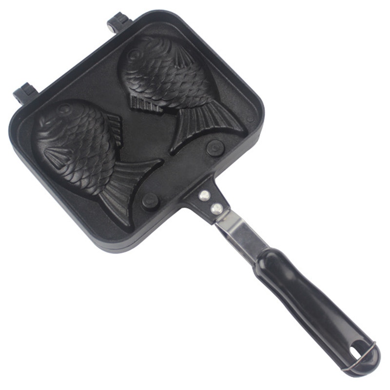 Taiyaki dobbel fiskeformet dessert vaffelkakeform japansk panne stekepanne ​2 brett for matlaging av ciklider 36.5 cm: Default Title
