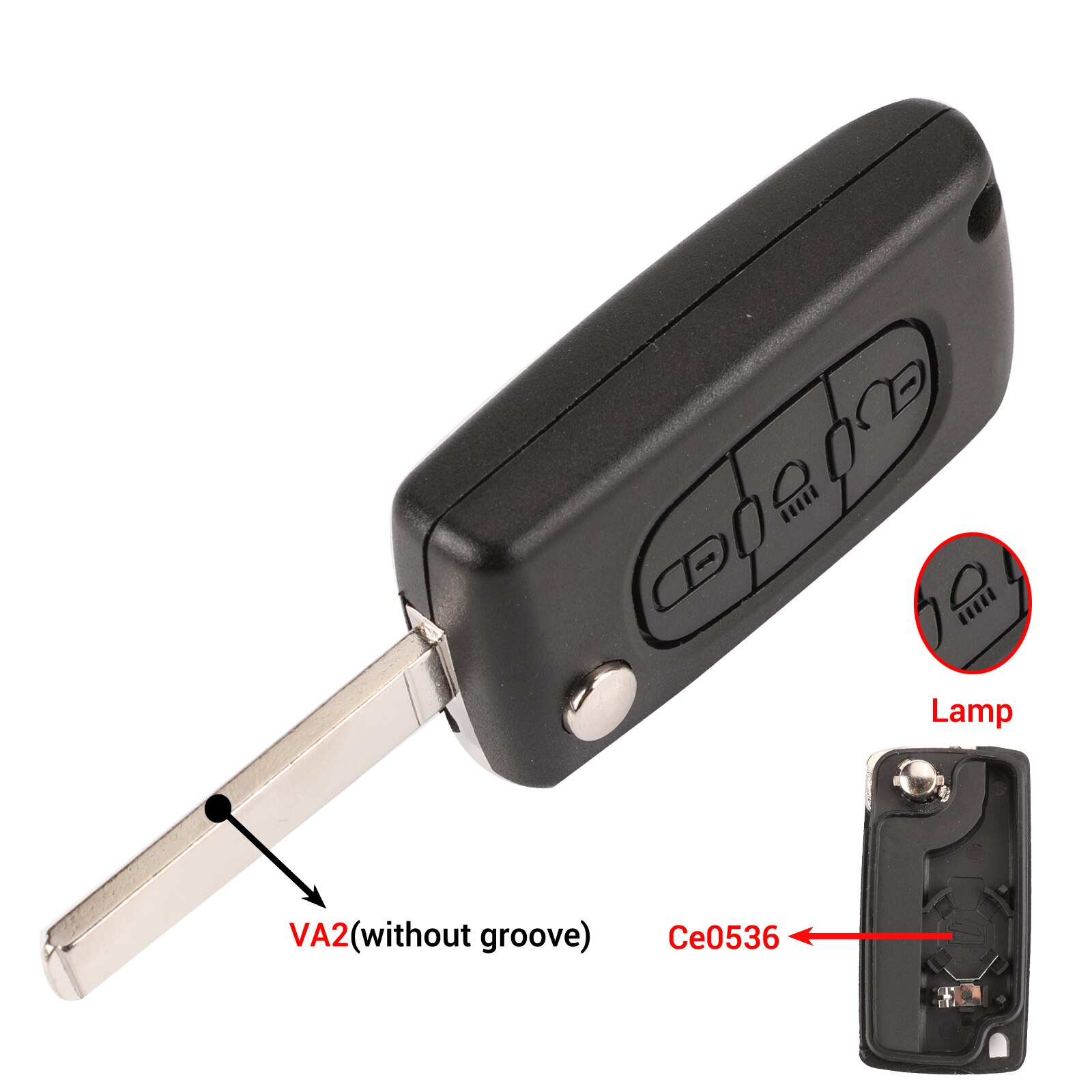 kutery 2/3 Button Flip Fob Car key Case Shell for Peugeot 207 307 308 407 607 807 Partner: 3B Lamp VA2 Ce0536