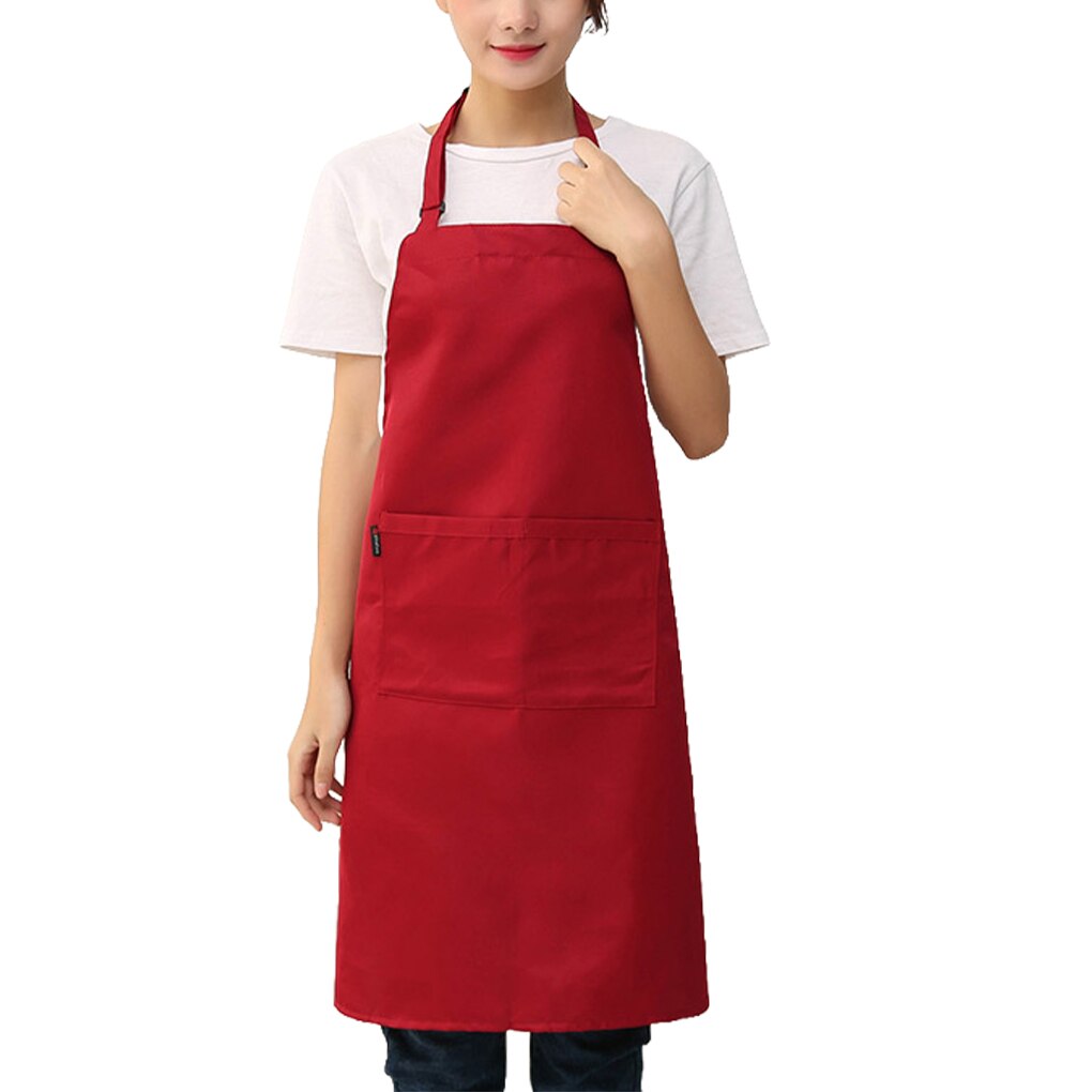 2pcs Unisex Work Apron For Men Black Apron Bib Adjustable Cooking Kitchen Restaurant Aprons For Woman With Pockets: dark red