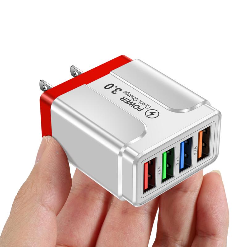 Mobiele Telefoon Reizen Opladen Hoofd Voor Iphone 12 Xiaomi Huawei Tablet Draagbare Eu/Us/Uk Plug 3.1A Vlinder 4 Usb Lader: RED US