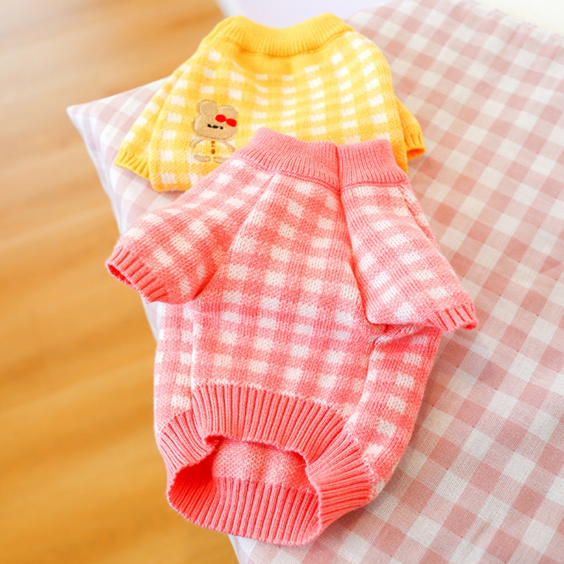 Cute Puppy Plaids Knitwear Sweater Soft Fleece Pet Dogs Winter Warm Clothes For Small Medium-Sized Dogs Chihuahua Pet Clothing