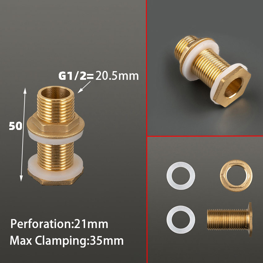 Conector de tanque de agua de latón de 1/2 "y 1/4", junta de silicona, tubo de cobre, junta de acoplamiento de tanque de peces, adaptador de manguera de tubo de riego de jardín: Negro