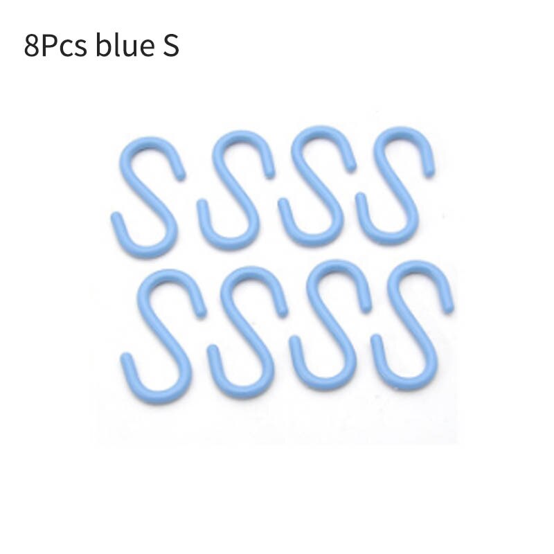 Draagbare Multi-purpose Keuken Haken Duurzaam Thuis Organisator S Vorm Plastic Kleding Rek Kinderwagen Hanger S L Maten: 8Pcs blue S