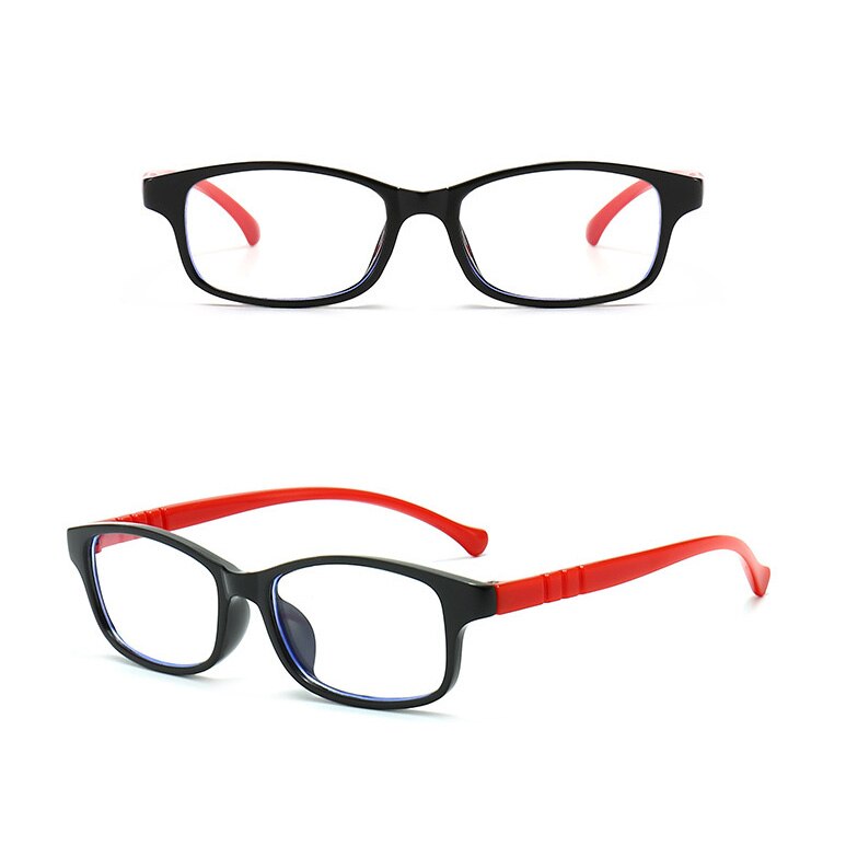 Gafas de luz azul para ordenador para niños Filtro de protección para ojos, marco Rectangular, bloqueador de rayos UV, lente de lectura falsa para juegos: black red