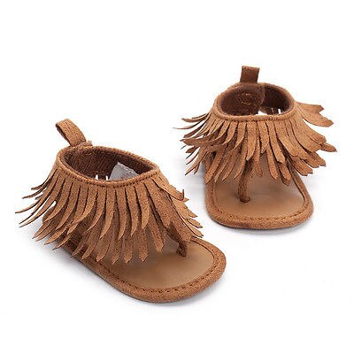 Sommer nyfødt baby pige skridsikker blød sål læder krybbe sko kvast moccasin sandaler