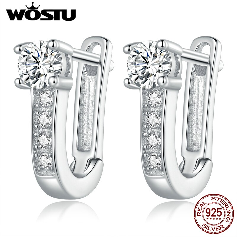 WOSTU 925 Sterling Silver Simple Big Zircon Star Stud Earrings For Women Party Jewelry CTE623