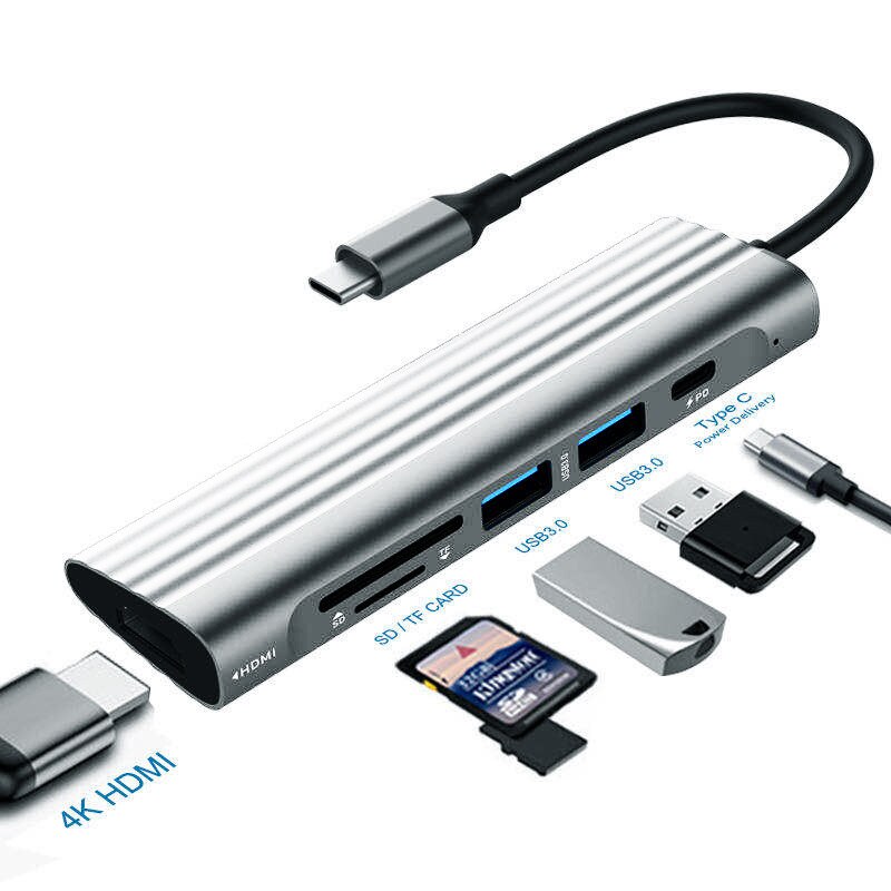 Liga de alumínio portátil do adaptador multiport do cubo de usb c com porta usb da saída de hdmi compatível para mais tipo c dispositivos puo88