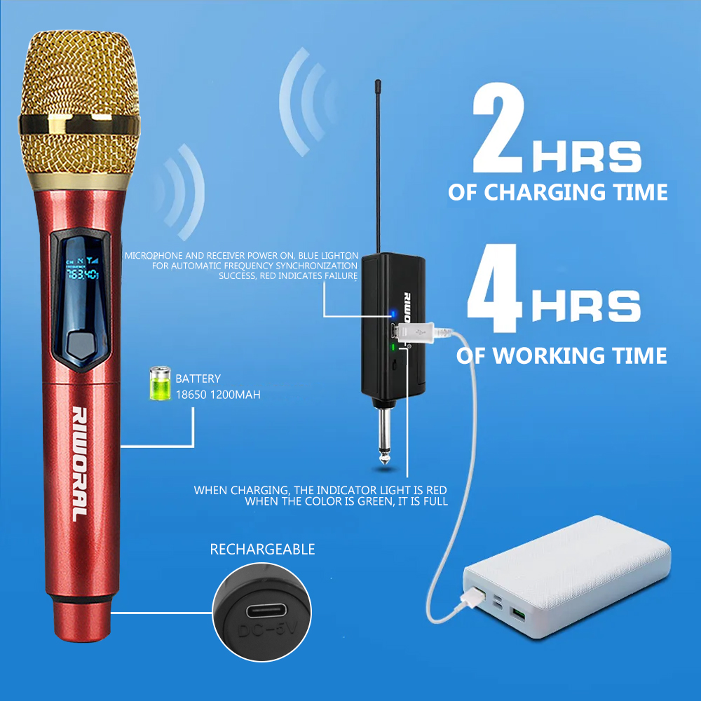 Draadloze microfoon 2-kanaals UHF draagbare karaokemicrofoon voor Party Karaoke Church Show