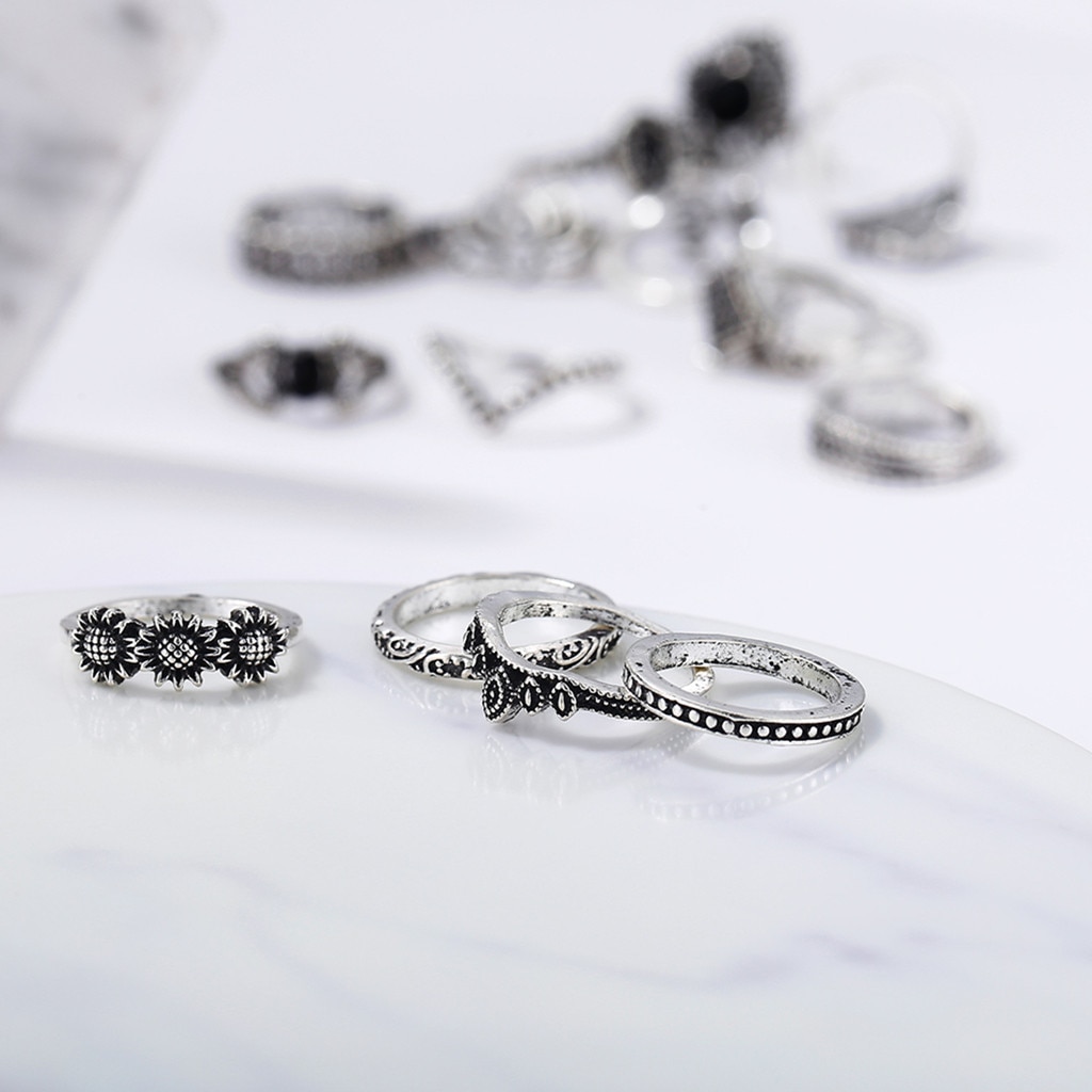 15Pcs Vintage Women Mid Rings Set Flower Crown Hollow Out Joint Knuckle Nail Ring Jewelry rings for women anillos mujer