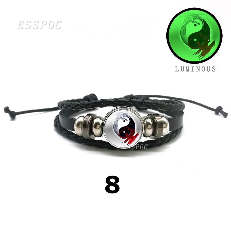 YinYang potins en cuir noir Bracelet lumineux rétro Tai Chi Kung Fu Logo bouton pression Bracelet hommes et femmes bijoux accessoires: 8