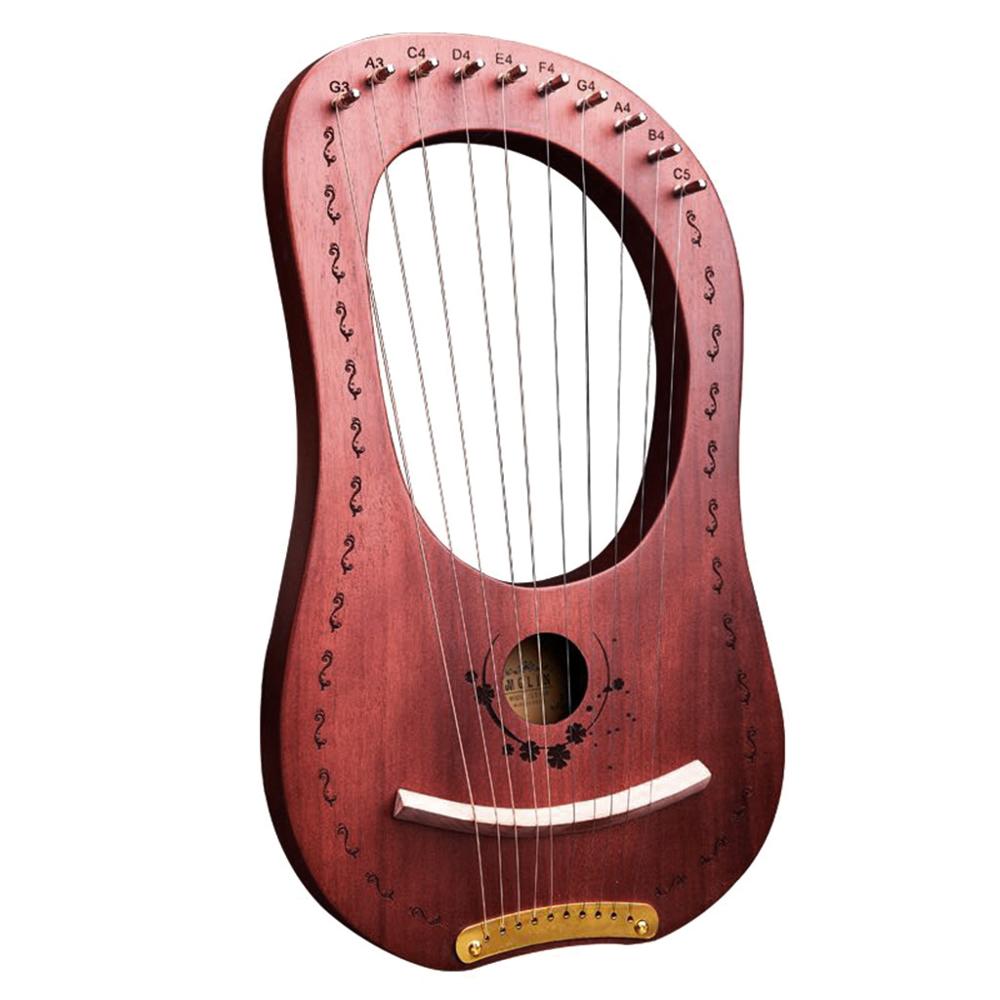 Portable Practice Harp Solid Wood 10 String Lier Harp Musical Instrument: Coffee