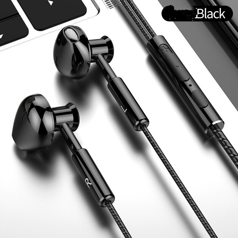 Bass Stereo Mobile Trasduttore Auricolare Metallico 3.5 In-ear Sport Auricolari con Microfono Auricolare a Filo Del Telefono Auricolare Musica Corsa E Jogging Auricolari: C535-black