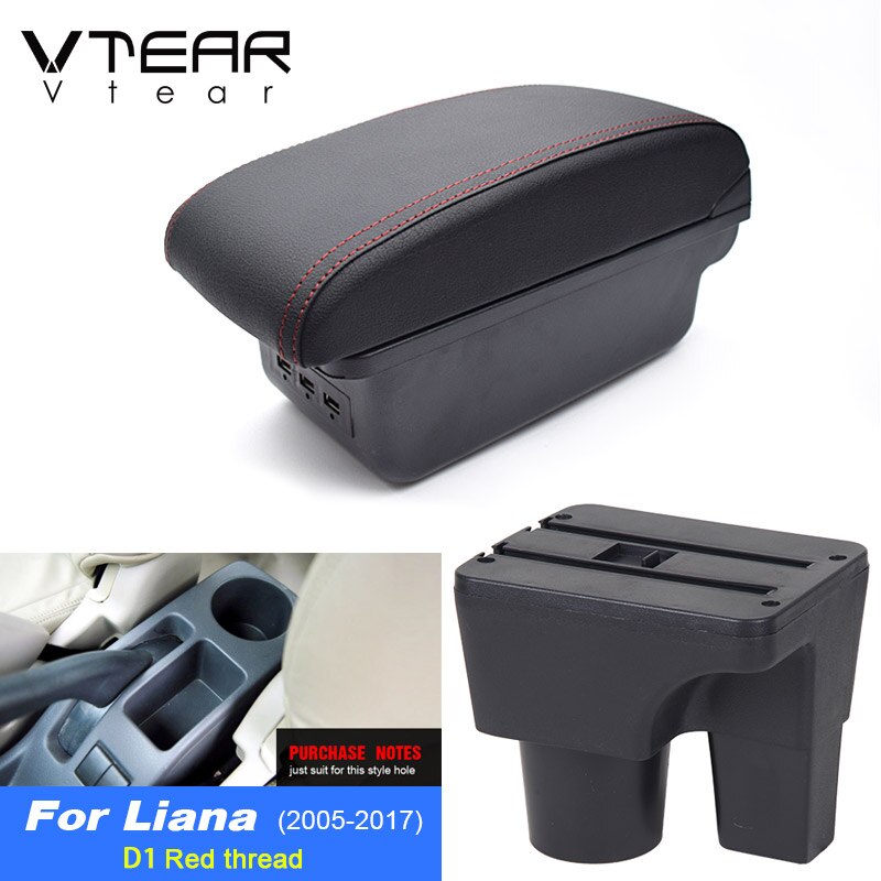 Vtear dla Suzuki liana podłokietnik samochdoowy skórzany podłokietnik interfejs USB schowek wnętrze centrum konsola puchar gniazdo akcesoria automatyczny: D czerwony