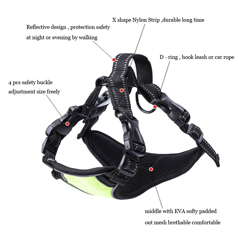Hond Veiligheid Vest Harnas Hond Verstelbare Auto Veiligheid Mesh Harnas Reizen Riem Vest met Huisdier Autostoel Borst Riem leash Rope