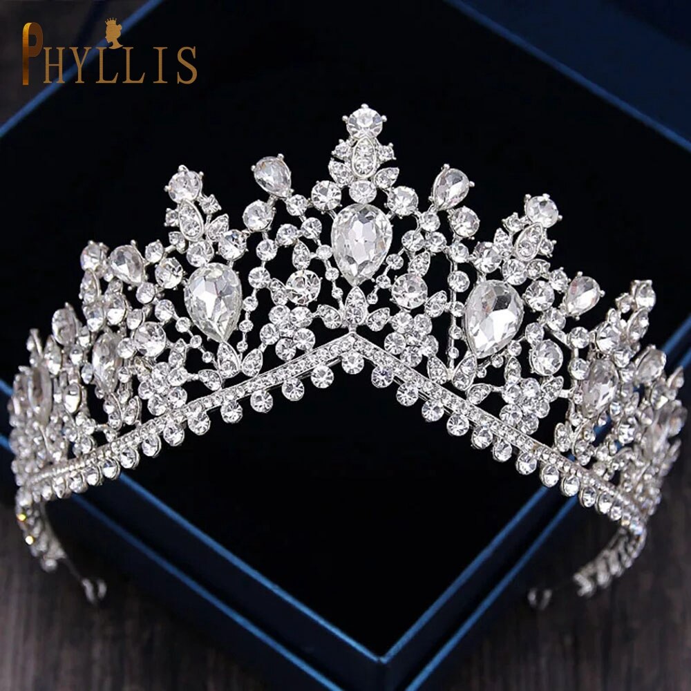 A213 Zirkoon Bruiloft Ronde Crown Luxe Diadeem Hoofdband Rhinestone Hoofddeksel Bridal Hoofddeksels Koning Tiara Prinses Haar Jewerly