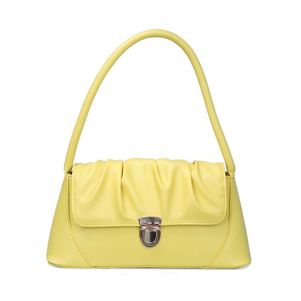 Bolso versátil sencillo para mujeres jóvenes, bolsos de mano de Color sólido, bolsos de mujer, Bolso pequeño plisado de PU para hombro con asa superior: Amarillo