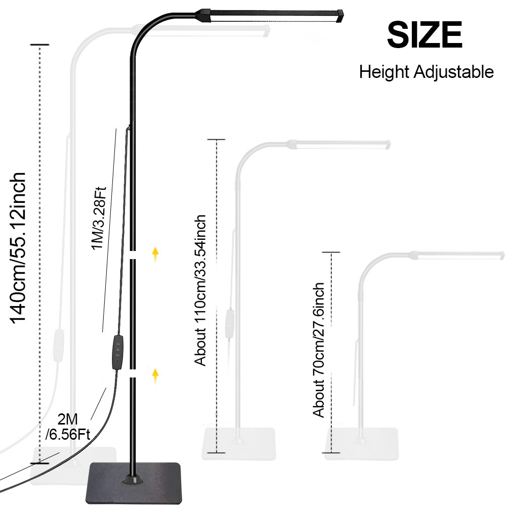 LED-vloerlamp, 3 Kleurtemperaturen 3000K-6000K 10 Niveaus Helderheid Verstelbare Zwanenhals Staande Lamp voor Wimperextensions, Leeslamp voor Woonkamer Slaapkamer Kantoor