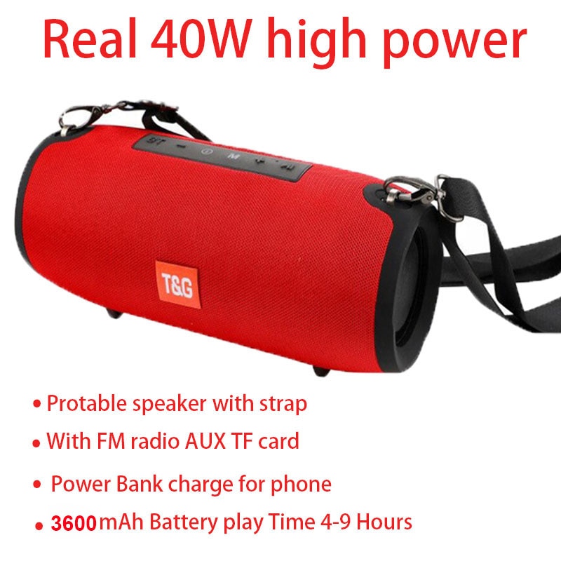 Tg118 caixa de som portátil bluetooth 40w, alto falante, portátil, para computadores, players de música, com rádio fm tf aux aux