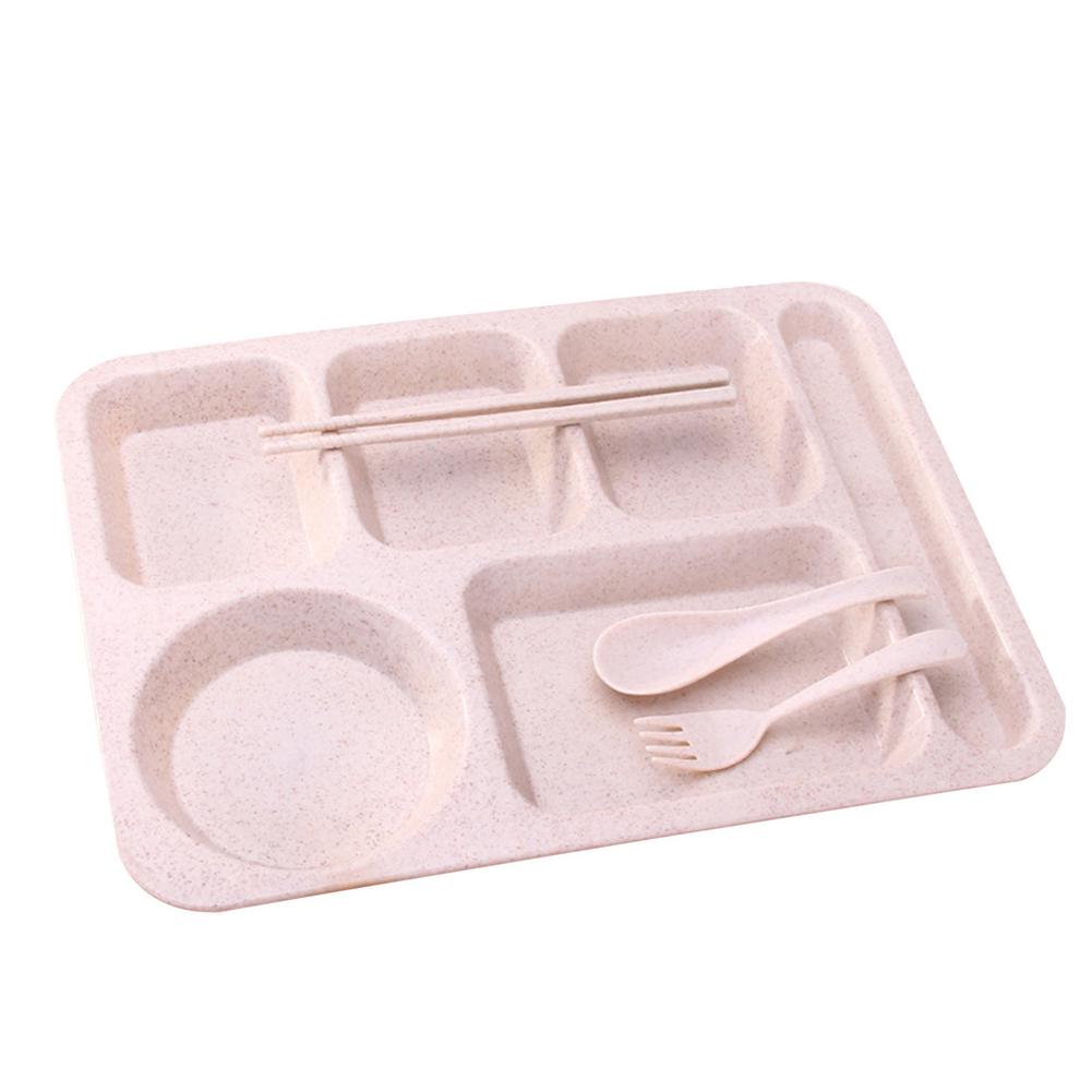 Canteen Reusable Divided Tray Stackable Dining Tool Easy to Clean Stackable Lunch Container School Breakfast Tray: White