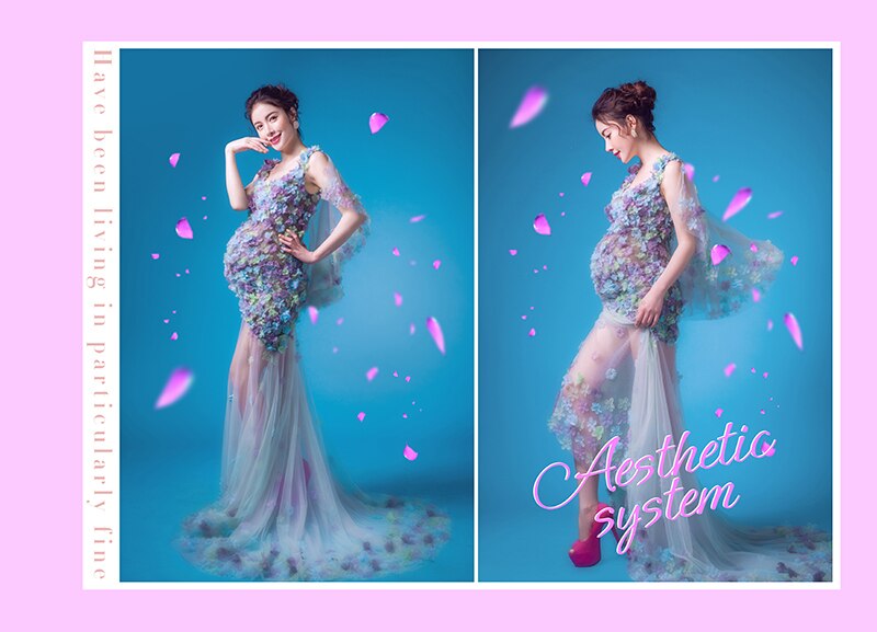 Fancy Maternity Flower Lace Dress For Photography Props Clothes Photo Shoot Dress Pregnancy Pregnant Dress For Phto Shooting 34