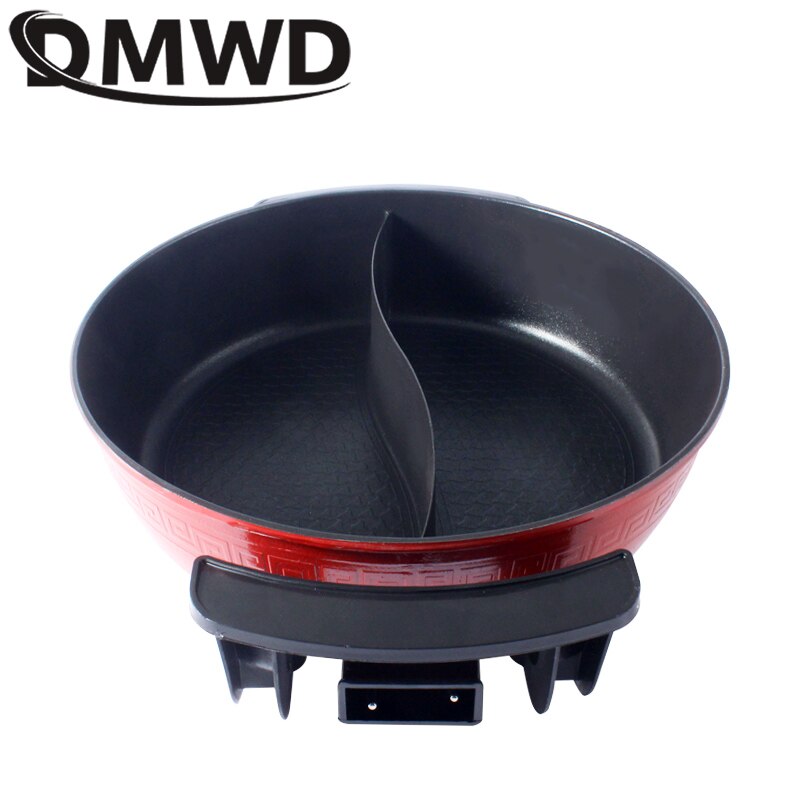 DMWD Electric Pot double Soup Pots Non Stick Smokeless Home Kitchen CookwareTwin Divided Shabu pot Electric cooker 5L