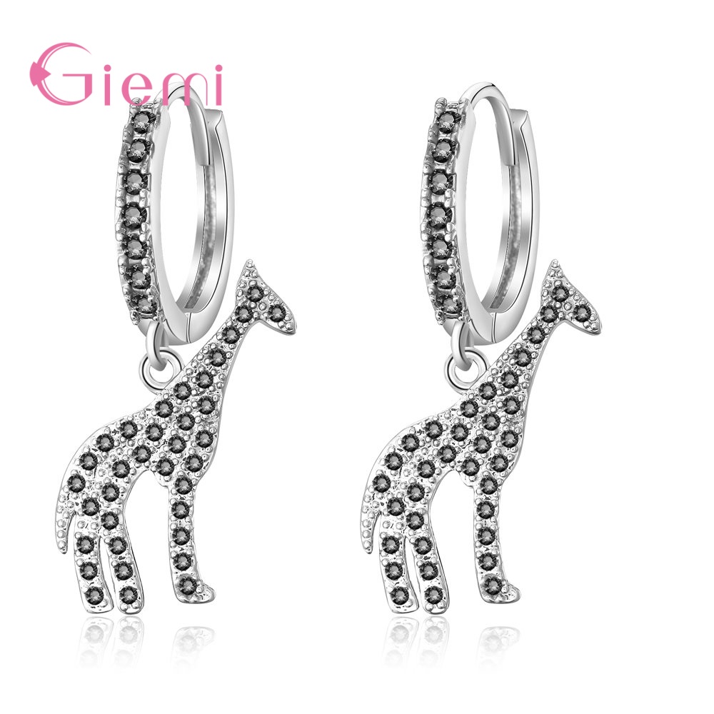 Koreaanse 925 sterling zilveren giraffe oorbellen voor dames en kinderen, schattige dieren oorbellen in boho stijl met strass steentjes: Bruin