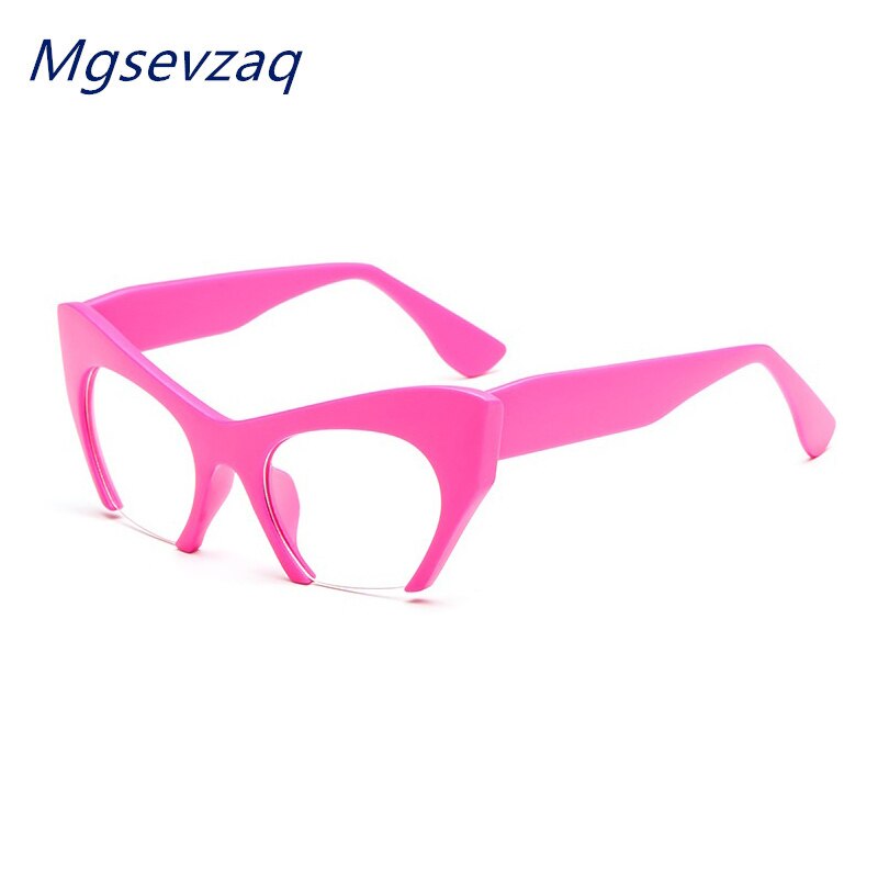 Trendy kvindelige briller halv stel cat eye personlighed klassisk all-match transparent brille stel: C8