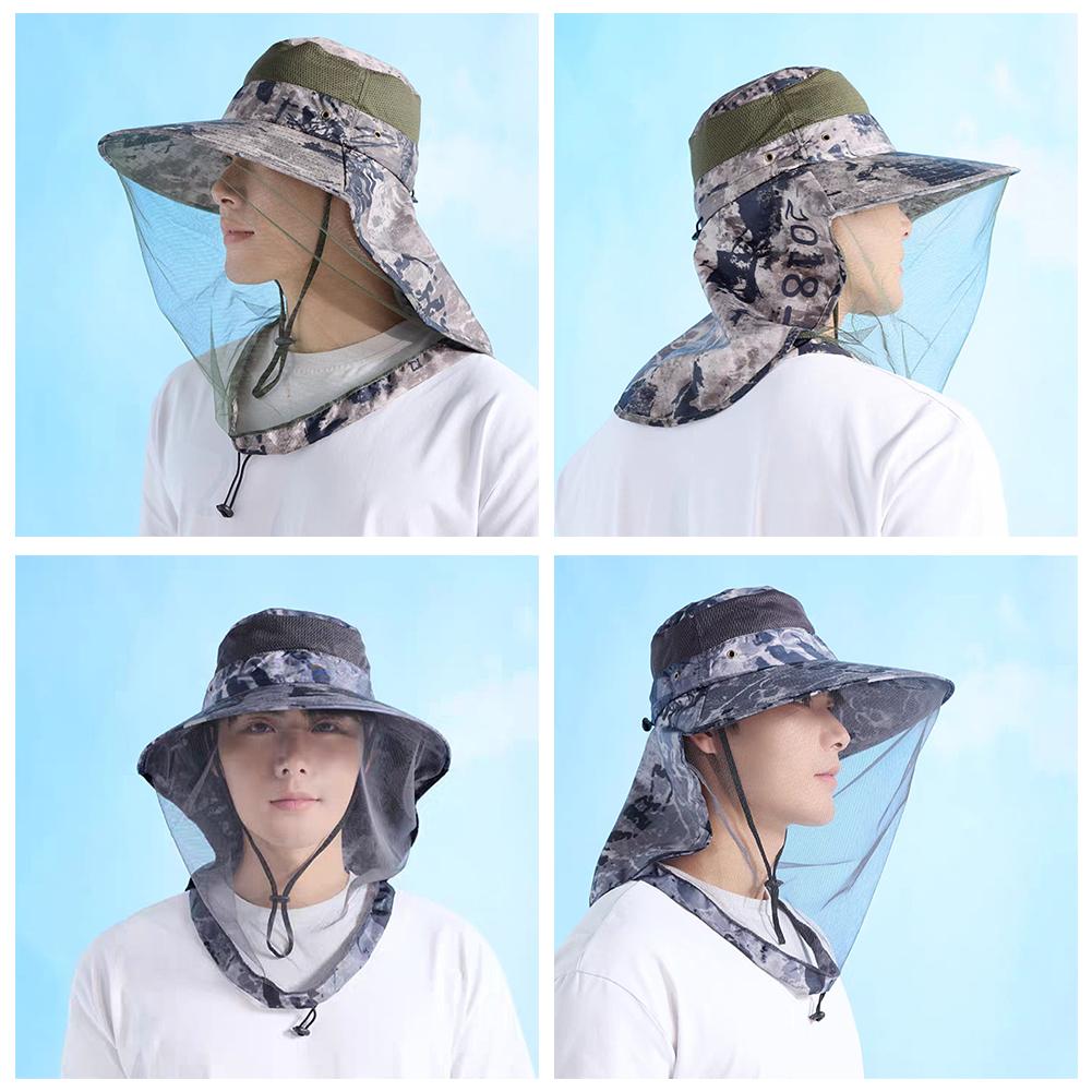 Sombrero de pesca con velo para exteriores, protección solar, estilo prevención de mosquitos, gorro de mosquitera, cubiertas de malla transpirables para la cabeza de viaje