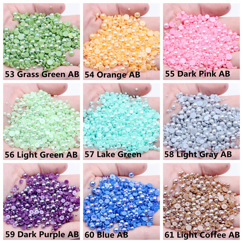 1000/500Pcs 2-5Mm En Gemengde Size Gras Groen Ab Lijm Op Abs Imitatie Half Ronde parels Resin Plaksteen Kralen Voor Sieraden Maken