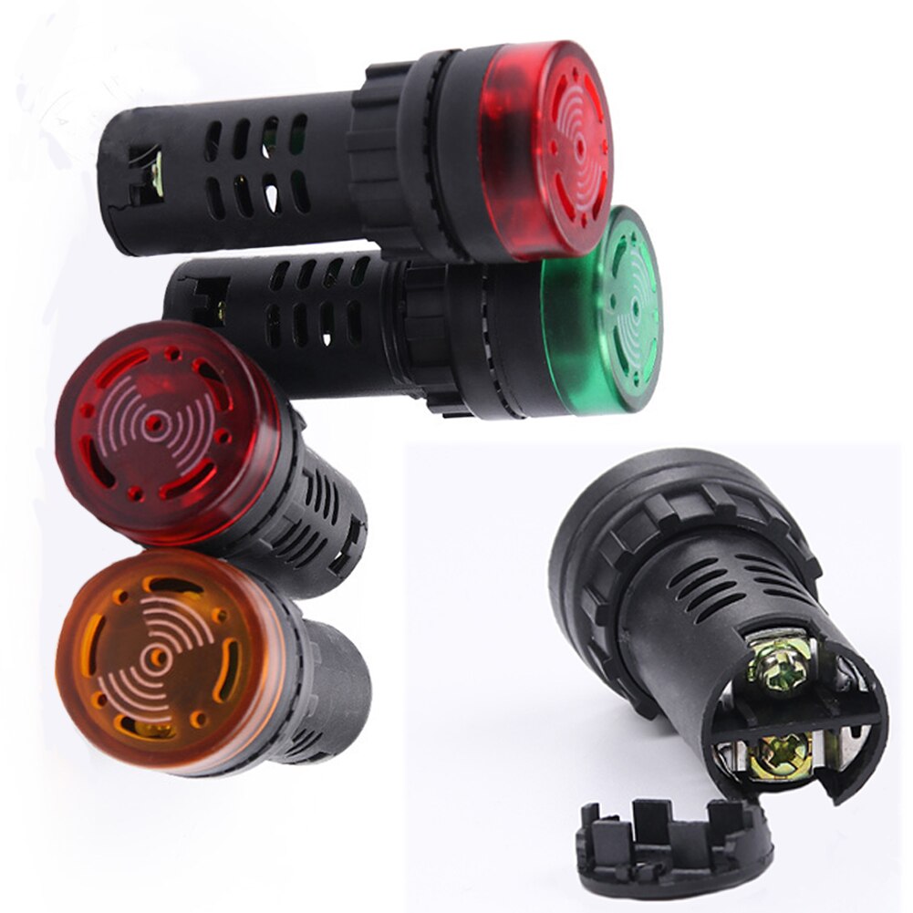 12V 24V 220V 380V Panel Mount W Buzzer Beep LED Power Indicator Pilot Signal Light Lamp