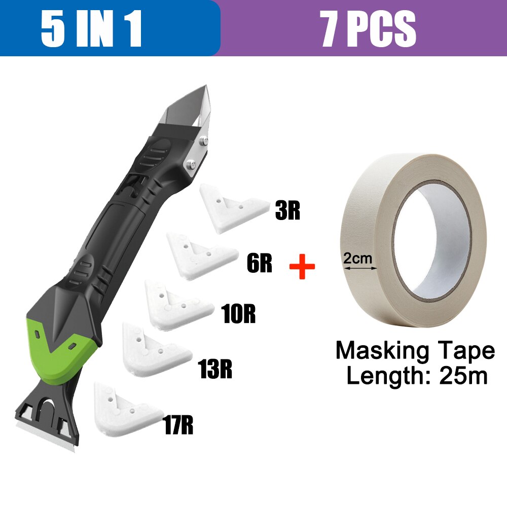 Kit de herramientas para calafateo de silicona 5 en 1 para eliminar calafateo, boquilla de sellado, espátula multifunción: 5 in 1 Scraper Set A