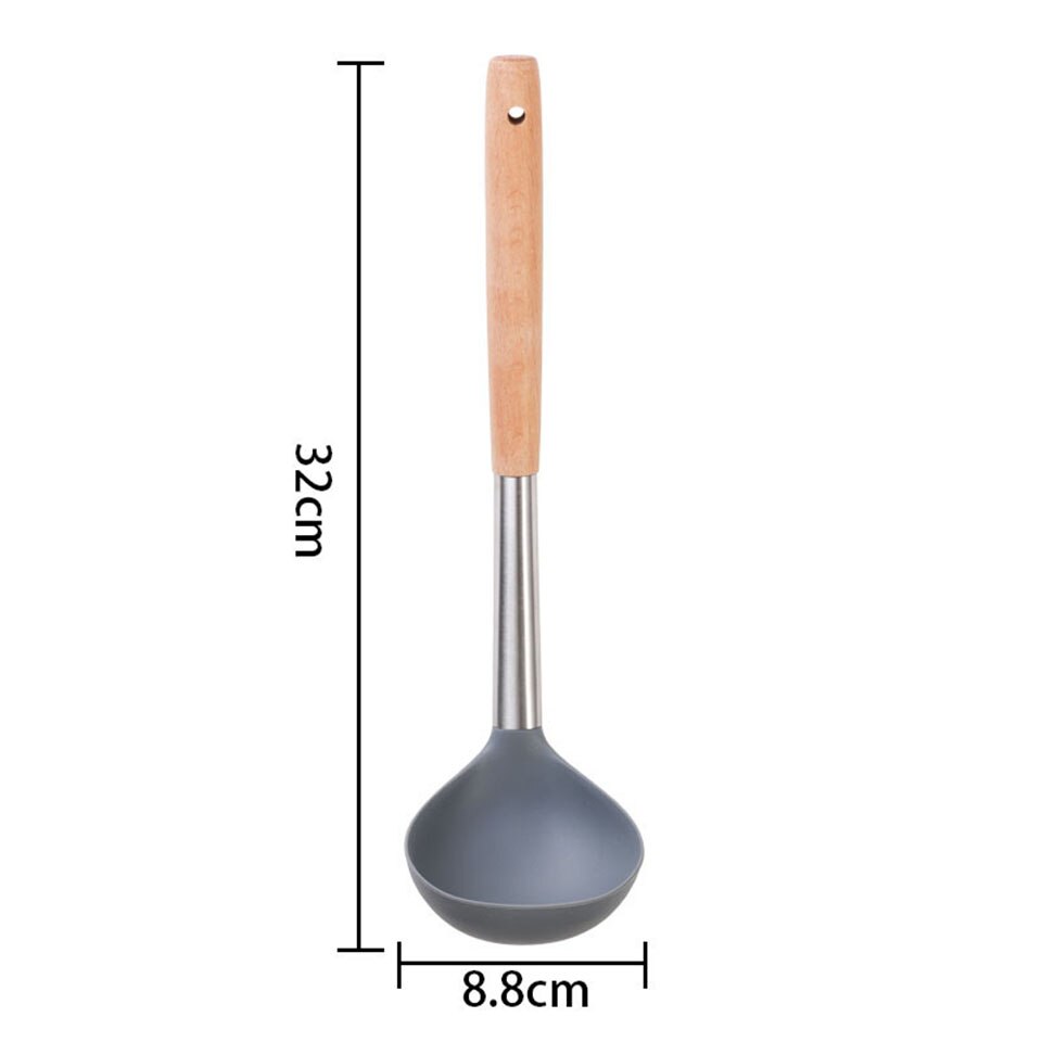 Espátula de silicona Flexible, utensilio de cocina, huevo, galleta, antiadherente, tortitas con mango de madera: Spoon