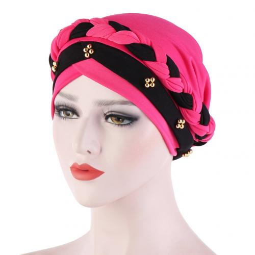 Kvinnor tvinnad flätad turban hatt hijab mössa pärlor håravfall huvudskydd huvudbonader huvudbonad hår styling tillbehör muslim halsduk: Ros röd svart