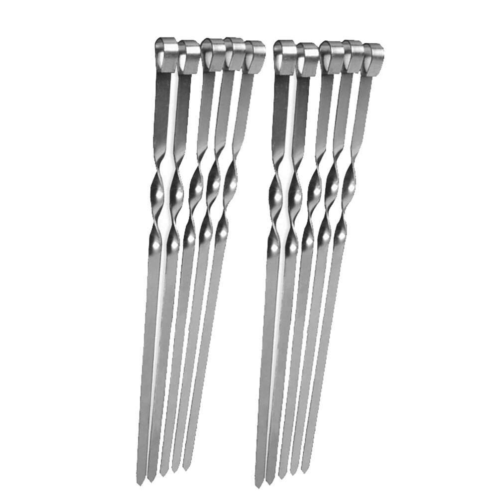 10 pçs de aço inoxidável churrasco espetos vara grill kebab longa agulha plana churrasco sinal ferramenta para churrasco: Default Title