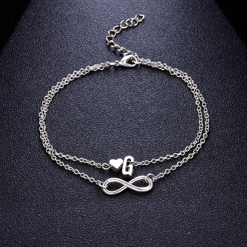 Heart Infinity Female Anklets Silver Color 26 Initial Letter Beach Foot Ankle Chain Bracelets for Women Jewelry: G