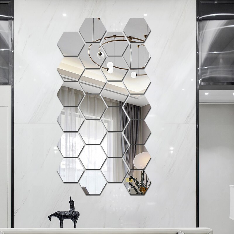 Väggdekor spegel klistermärke akryl självhäftande collage hexagon dekoration väggdekor speglar hem gör-det-själv dekorativa