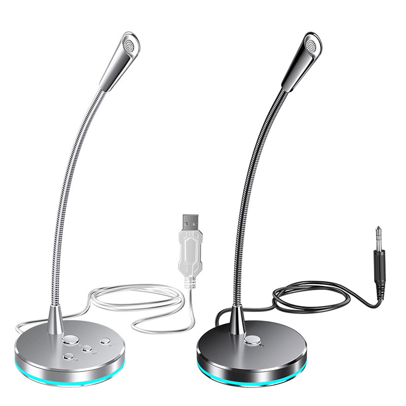 USB/3.5mm Metal Computer Microphone 360° Omnidirectional Wired Microphone Noise Reduction Gaming Mic For PC Desktop Laptop