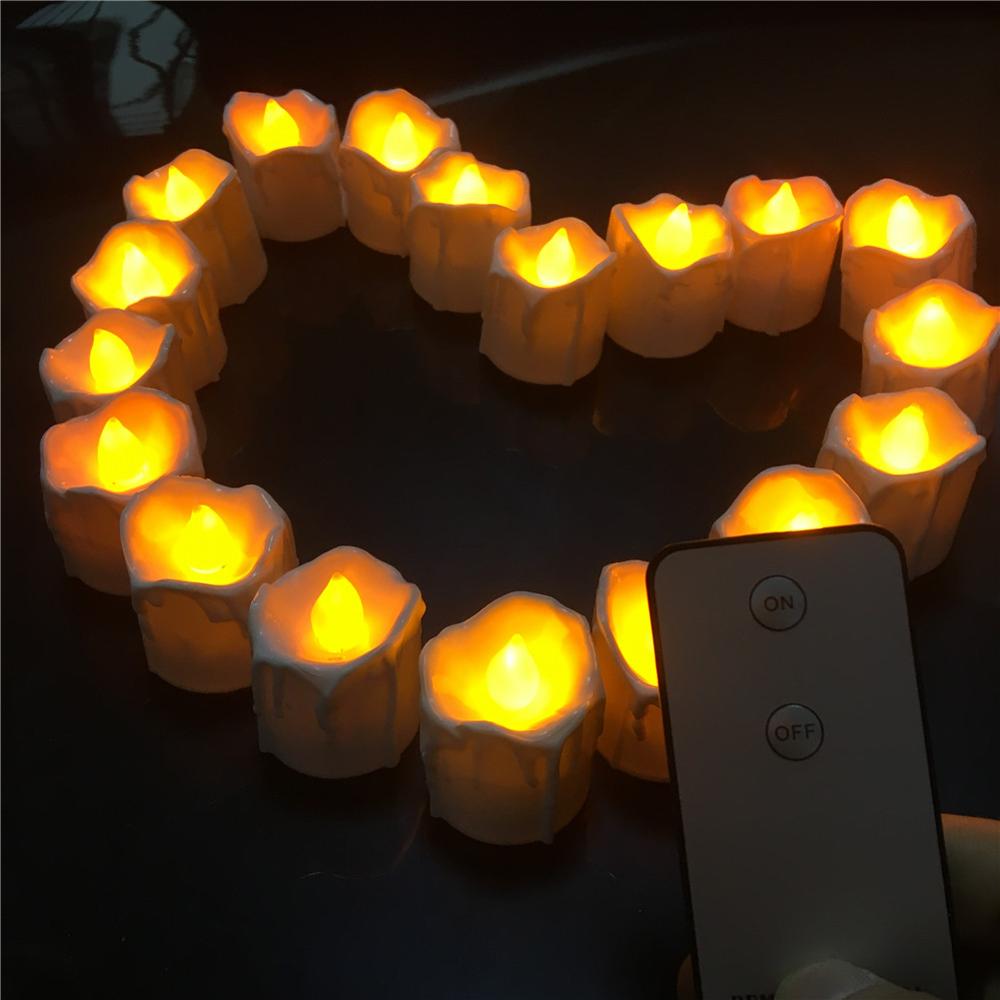 Pack of 12 Electronic Flameless Candle Remote control LED Candles Christmas Wedding Tealight Church Decoration Tear: yellow remote