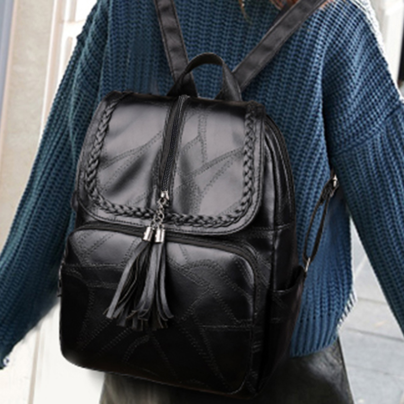 Mochila feminina bolsa escolar clássica preta à prova d'água bolsa de ombro de viagem multifuncional mochila feminina